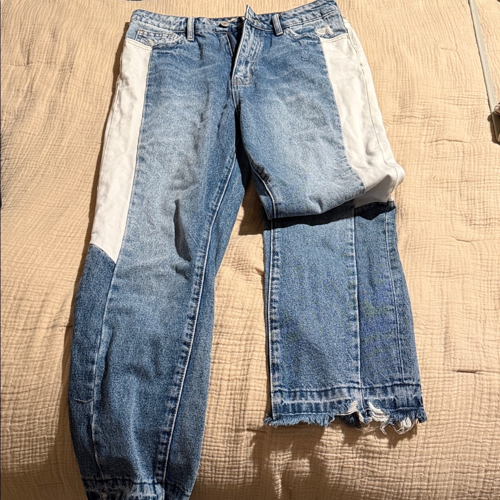 Altar'd State Blue and White Straight Leg Jeans